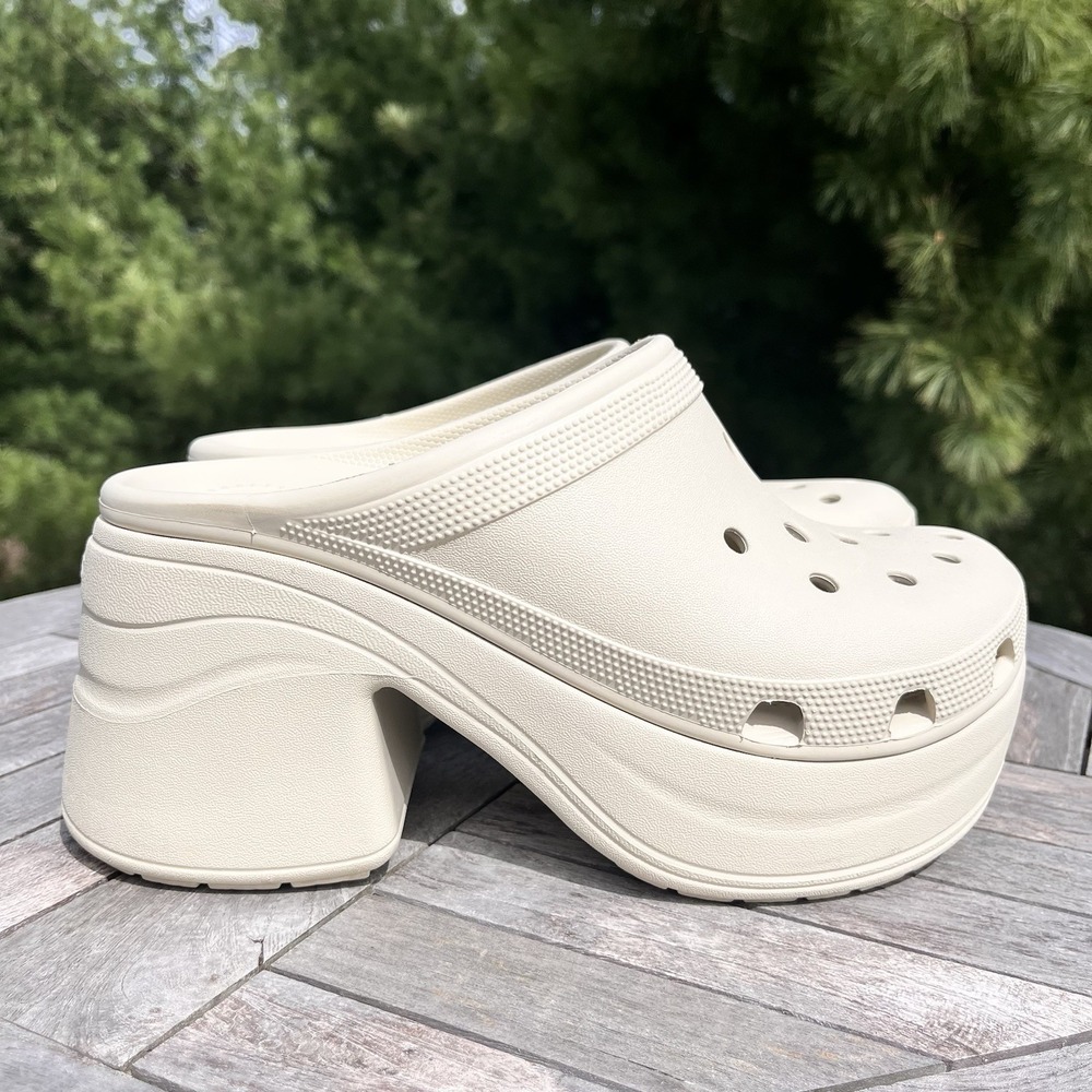 Crocs Siren Platform Clog Women Size 9 Slip On Block Heel Shoes Bone Ivory Retro